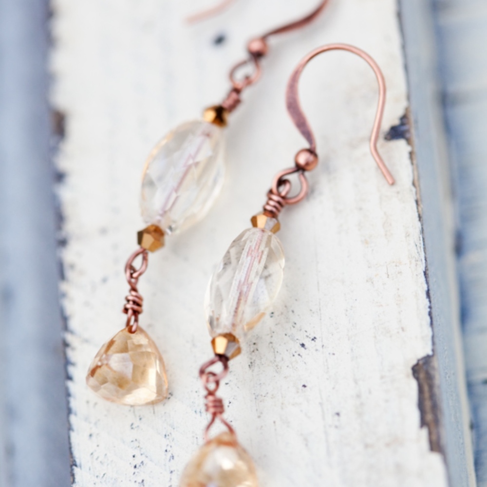 Champagne Quartz Citrine Yellow Earrings NEW